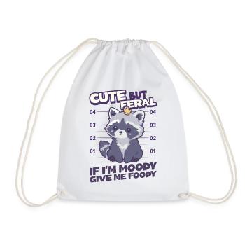Cute but Feral - Cute Raccoon Saying for Kids - Drawstring Bag - white - Front