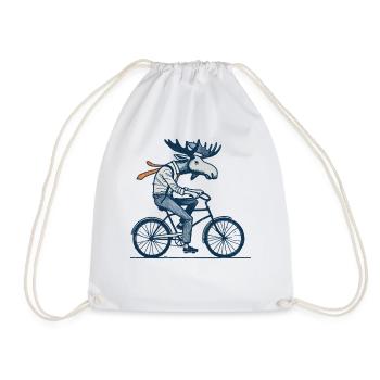 Retro Cyclist Moose Motif for Real Cycling Fans - Drawstring Bag - white - Front