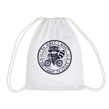 Raccoon design for free spirits with bicycle humor - Drawstring Bag - white - Front
