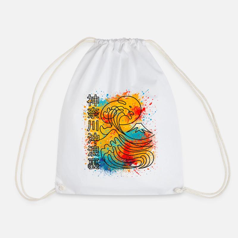 Große Welle Kanagawa One Line Minimalistisch - Turnbeutel - Weiß
