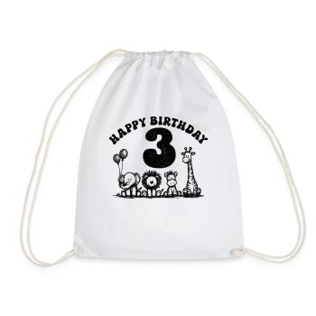 3 Year Birthday Animal Motif Children's Birthday - Drawstring Bag - white - Front