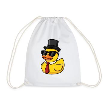 Canard en caoutchouc avec chapeau haut de forme et lunettes de soleil - Sac de sport léger - blanc - Devant
