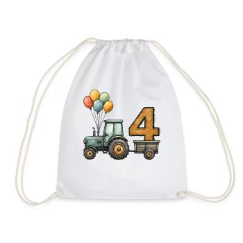 Geburtstag Traktor Mit Anhänger 4 Jahre Kinder - Turnbeutel - Weiß - Vorne