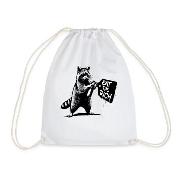 Raccoon Sprayer - EAT THE RICH - Drawstring Bag - white - Front