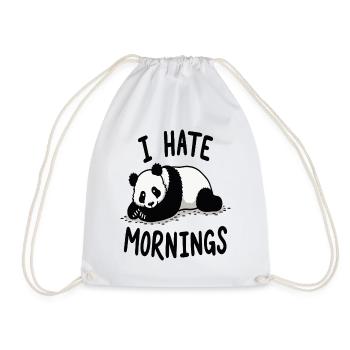Panda I Hate Mornings Saying - Drawstring Bag - white - Front