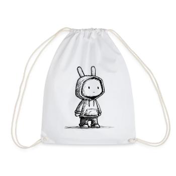 Croquis de dessin animé de lapin kawaii - Motif de lapin mignon - Sac de sport léger - blanc - Devant
