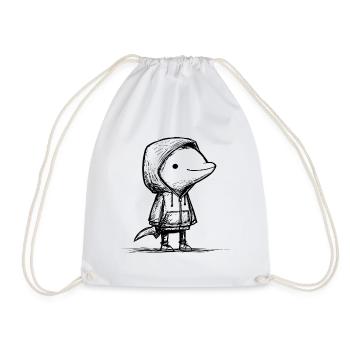 Kawaii Dolphin Cartoon Sketch – Cute Motif - Drawstring Bag - white - Front