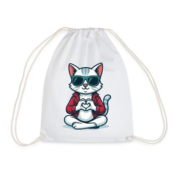 Heartbeat Kitty - Drawstring Bag - white - Front