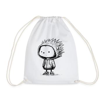 Kawaii Igel Cartoon Hoodie Skizze – süß & lustig - Turnbeutel - Weiß - Vorne