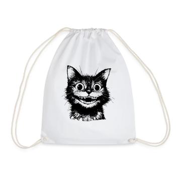 Cute black Cheshire Cat – funny gothic motif - Drawstring Bag - white - Front