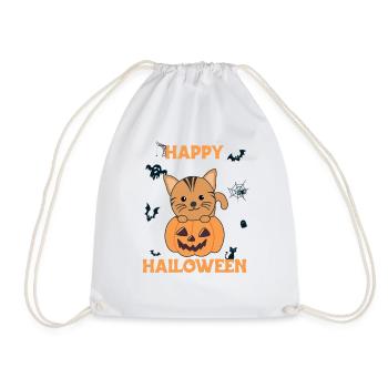 Cat in Pumpkin Cute Cats Happy Halloween - Drawstring Bag - white - Front