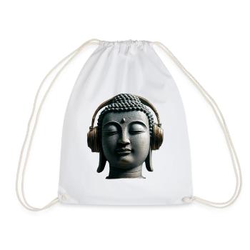Buddha mit Kopfhörern Achtsamkeit Musik Boho Zen - Turnbeutel - Weiß - Vorne