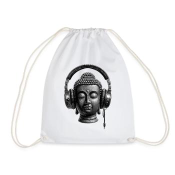 Buddha mit Kopfhörern Achtsamkeit Musik Boho Zen - Turnbeutel - Weiß - Vorne