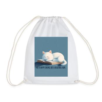 BookTok Aesthetic – Sleeping Cat & Beautiful Ruin - Drawstring Bag - white - Front