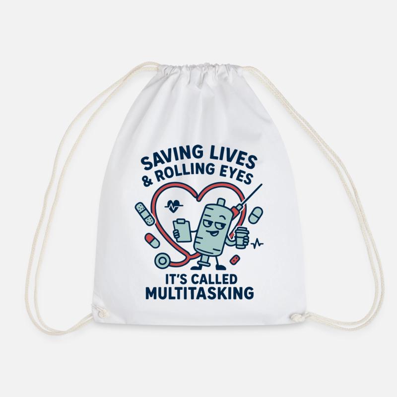 Multitasking Rescue Heart Design - Drawstring Bag - white