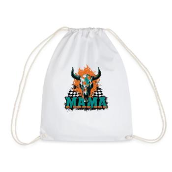 Halloween Mom Skull Flames Checkerboard Pattern - Drawstring Bag - white - Front