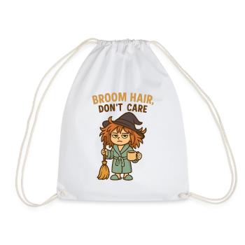 Funny Witch – Broom Hair Don't Care Design - Drawstring Bag - white - Front