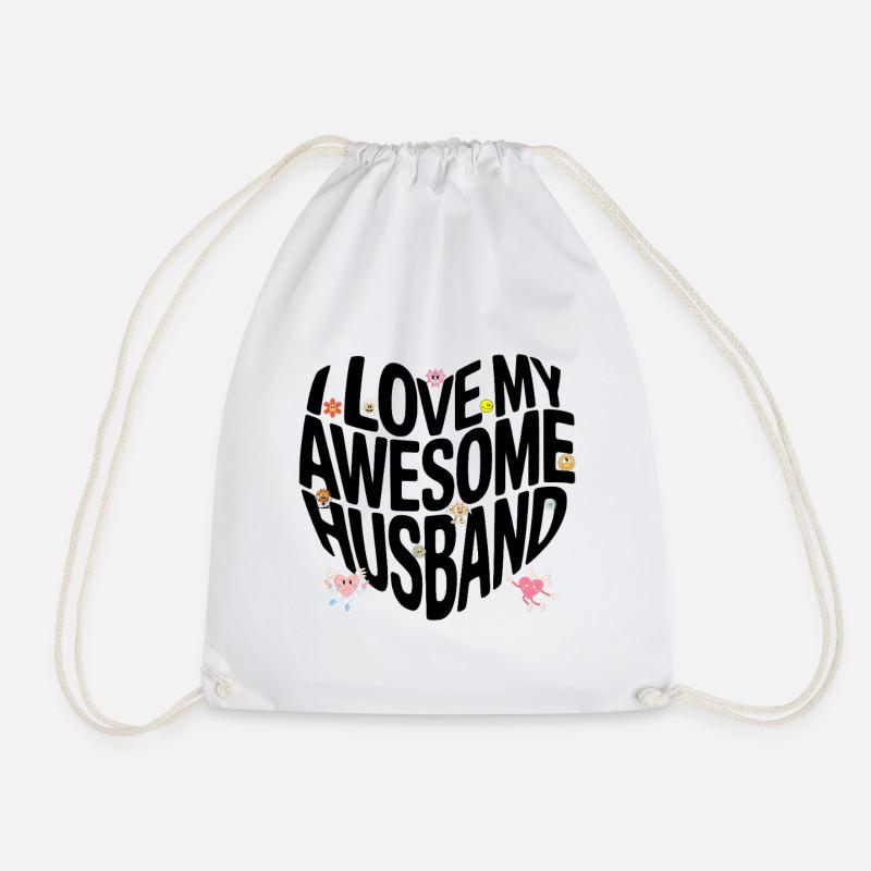 Awesome Husband Love Shirt - Retro Cute Cartoon St - Drawstring Bag - white