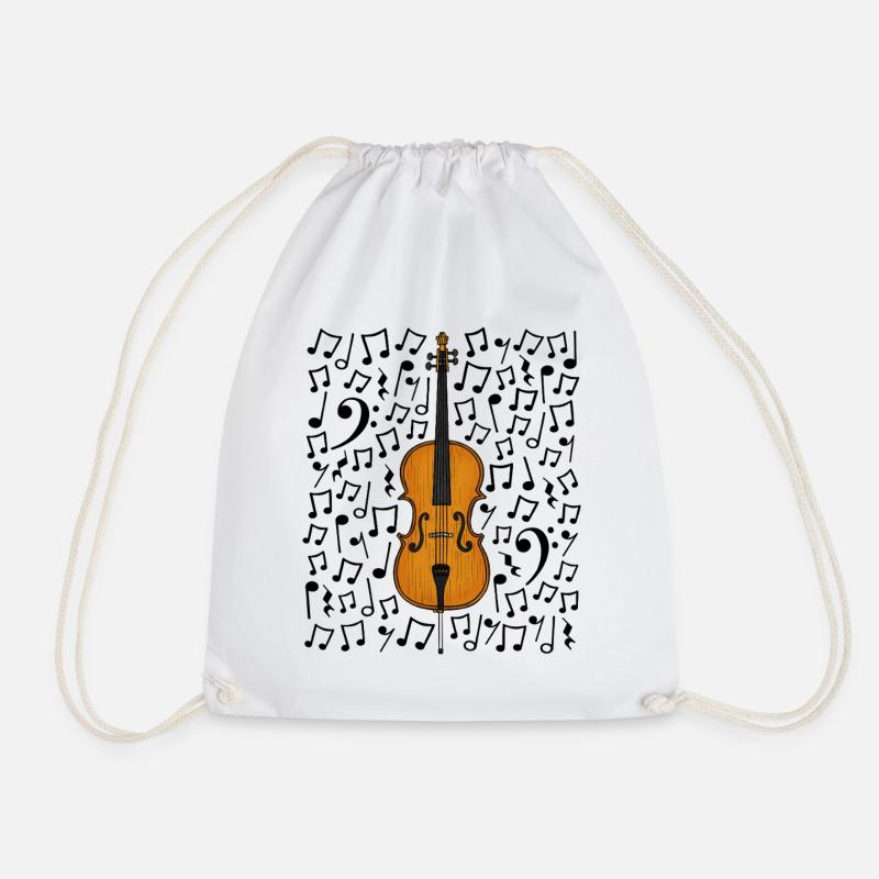 Cello Musical Notes Cellist String Musician - Drawstring Bag - white