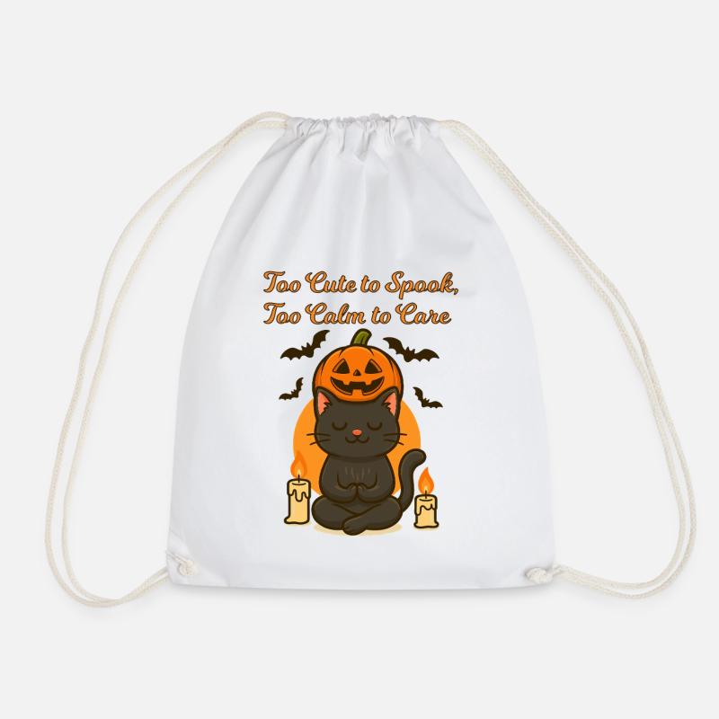 Cute Halloween Cat – Too Calm to Spook Design - Drawstring Bag - white