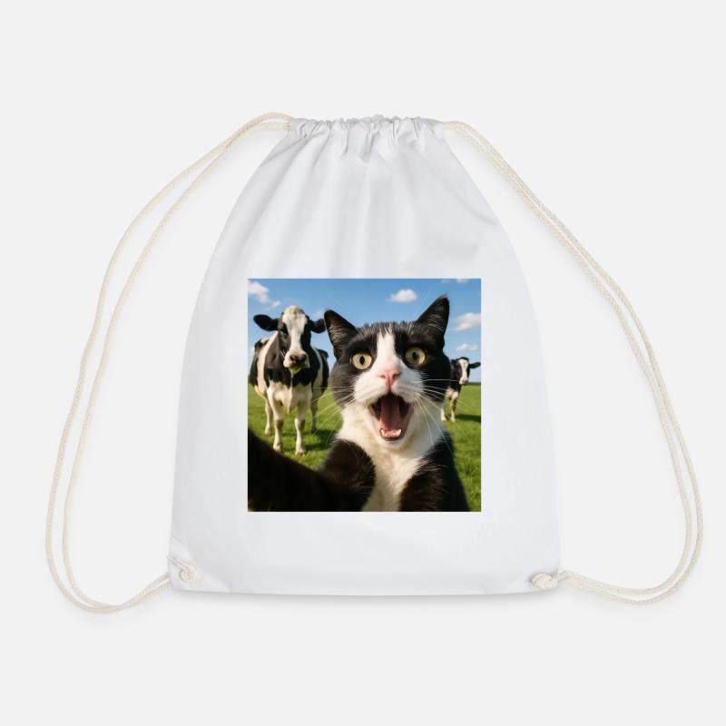 Lustige Katze Kuh Selfie Geschenkidee - Turnbeutel - Weiß