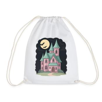Pastel Haunted House with Bats Halloween - Drawstring Bag - white - Front