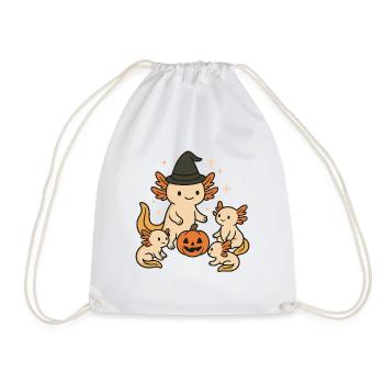Halloween Axolotl Familie mit Kürbis - Turnbeutel - Weiß - Vorne
