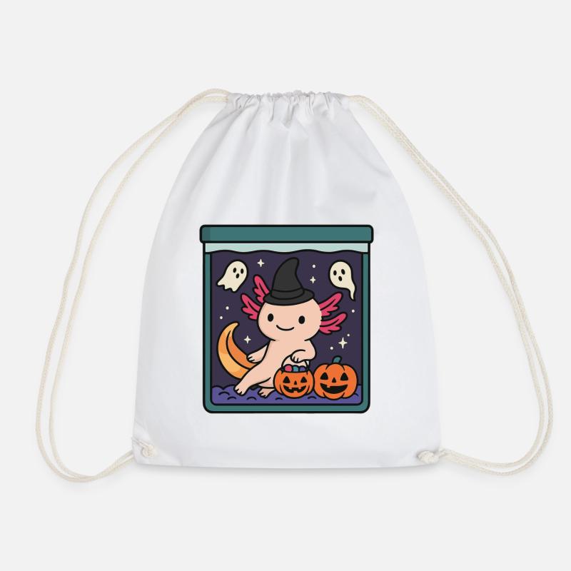 Süßes Halloween Axolotl mit Hexenhut - Turnbeutel - Weiß