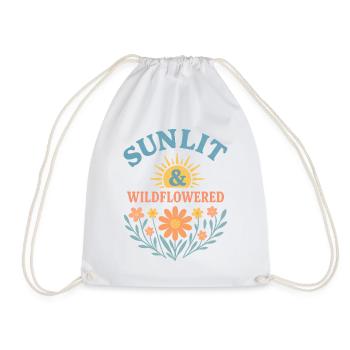 Sunlit Wildflowered Floral Motif Summer Bohemian - Drawstring Bag - white - Front