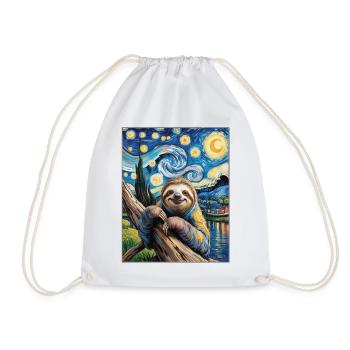 Sloth in Van Gogh style – art meets chill - Drawstring Bag - white - Front