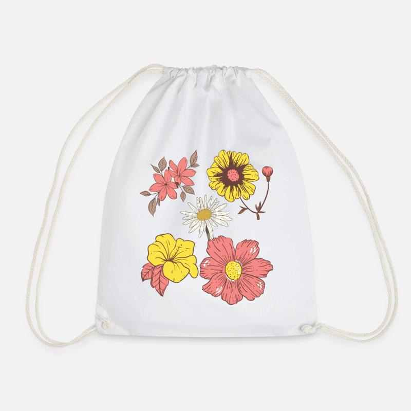 Retro Blumenmuster – Bunte Vintage Blume - Turnbeutel - Weiß