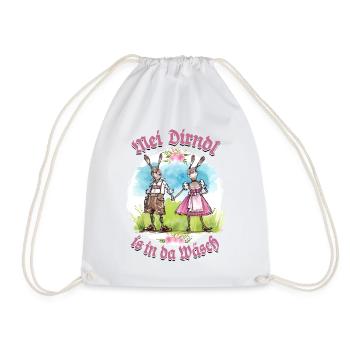 Mei Dirndl is in da Wäsch - Dirndl Ersatz, Tracht - Drawstring Bag - white - Front