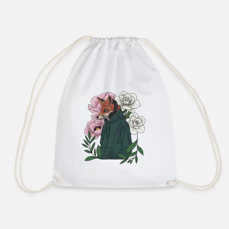 Fuchs mit Blumen und Hoodie - Turnbeutel - Weiß