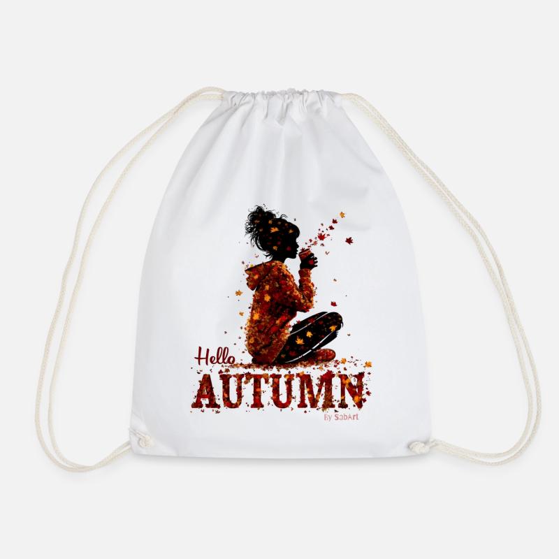 Hello Autumn – Kuscheliges Mädchen und Heißgetränk - Turnbeutel - Weiß