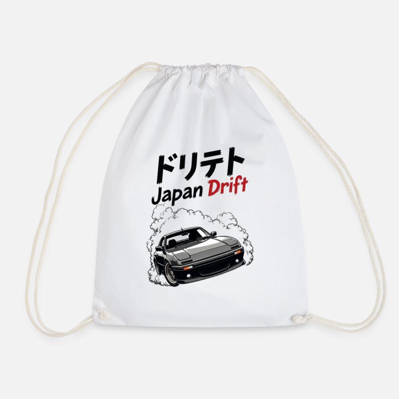 Japan Drift Car Illustration - Drawstring Bag - white