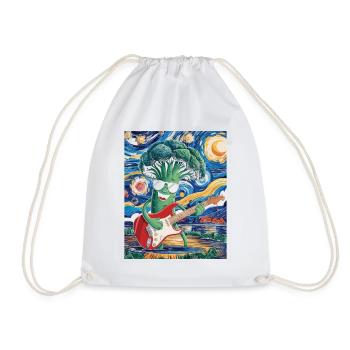 Broccoli with guitar in the starry sky - Drawstring Bag - white - Front