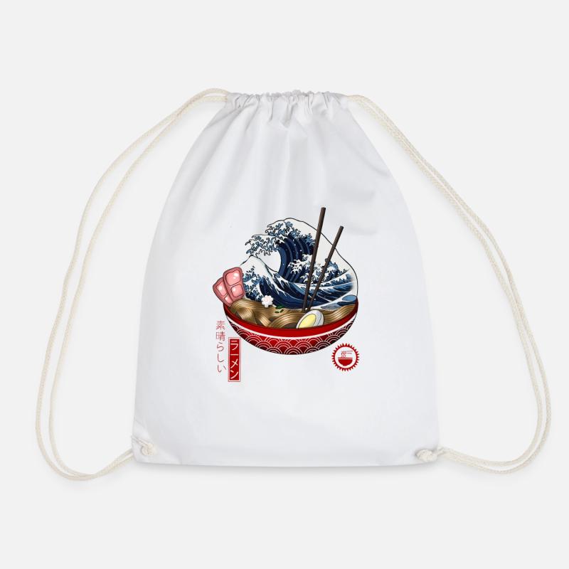 Kawaii Wave Ramen Bowl Design - Drawstring Bag - white