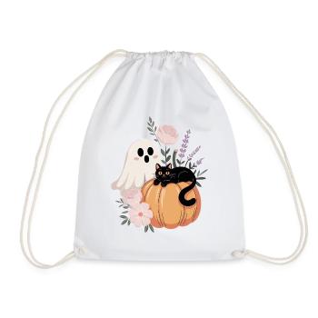 ghost pumpkin cat vintage flowers Halloween autumn - Drawstring Bag - white - Front
