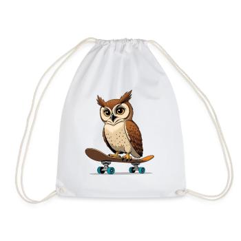 Owl on skateboard in comic style - Drawstring Bag - white - Front