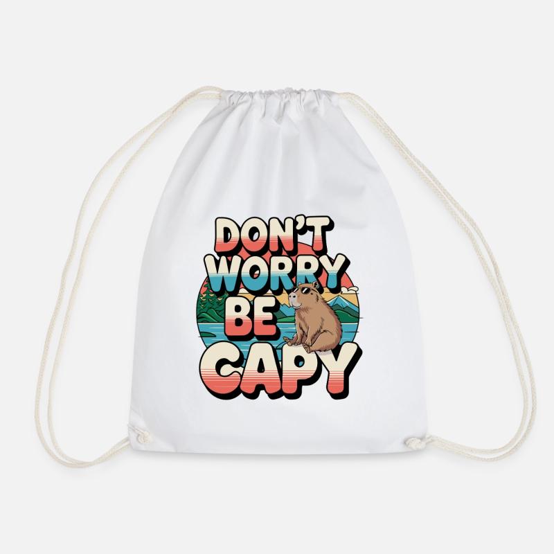 Don't Worry Be Capy Retro Stil Abenteuer - Turnbeutel - Weiß