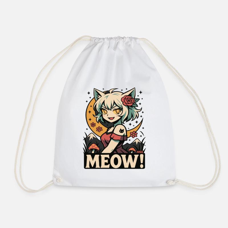 Moonlit Meow Catgirl - Drawstring Bag - white
