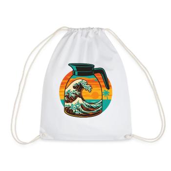 Coffee Japan Wave Kanagawa Ocean Sunset Fun Design - Drawstring Bag - white - Front