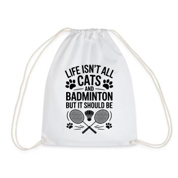 Badminton Saying Cat Funny Badminton Gift - Drawstring Bag - white - Front