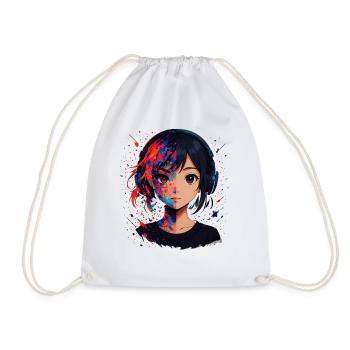 Color Sliver Anime Portrait with Headphones - Drawstring Bag - white - Front