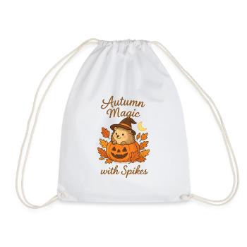Autumn magic with spines – Sweet hedgehog in a pumpkin - Drawstring Bag - white - Front
