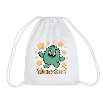 Playful Monster with Star Accents - Drawstring Bag - white - Front