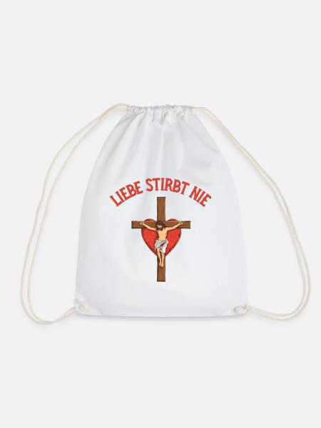 Liebe Stirbt Nie Kreuz Herz Jesus Gott  - Turnbeutel - Weiß