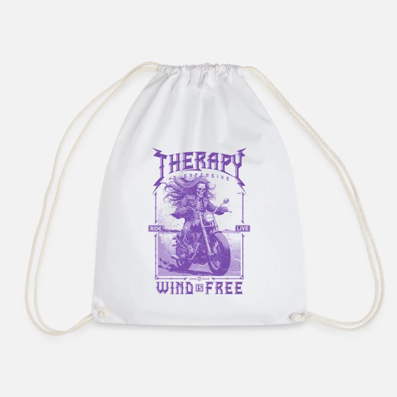 Therapy is Expensive Wind is Free Motorcycle Rider - Drawstring Bag - white