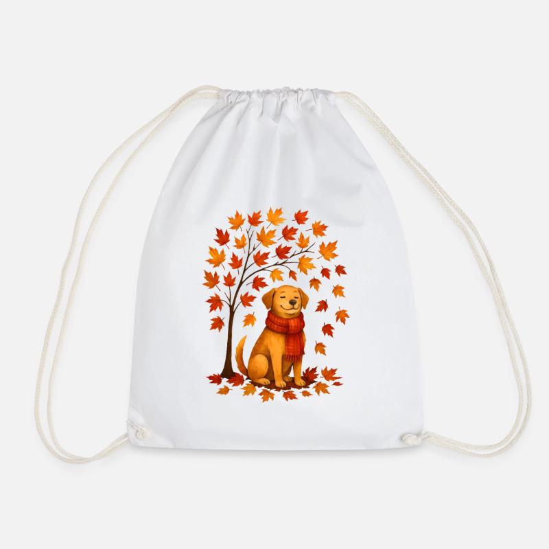 Herbst Hund mit Schal Design - Turnbeutel - Weiß