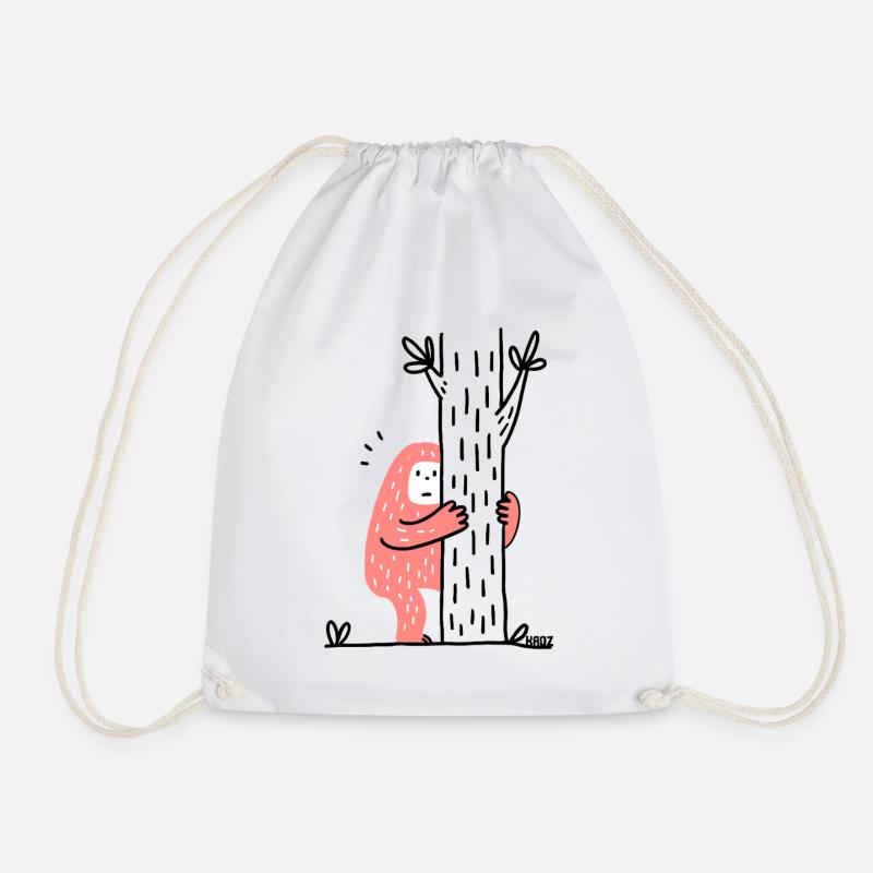 Funny Bigfoot hugging a tree - Drawstring Bag - white